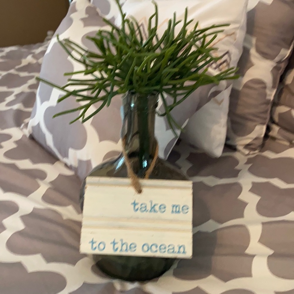 Mud Pie Bottle & Mud pie wood tag Faux greenery